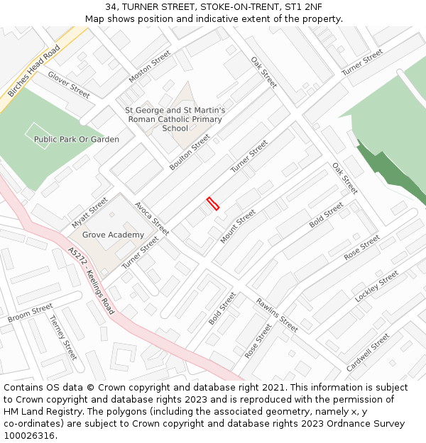 34, TURNER STREET, STOKE-ON-TRENT, ST1 2NF: Location map and indicative extent of plot
