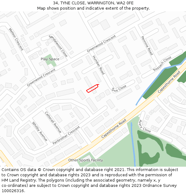34, TYNE CLOSE, WARRINGTON, WA2 0FE: Location map and indicative extent of plot