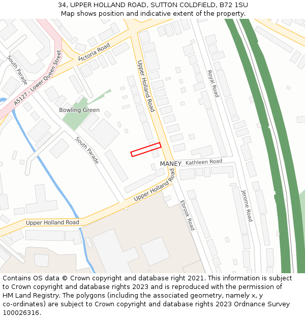 34, UPPER HOLLAND ROAD, SUTTON COLDFIELD, B72 1SU: Location map and indicative extent of plot