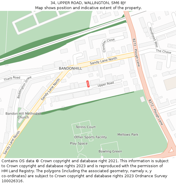 34, UPPER ROAD, WALLINGTON, SM6 8JY: Location map and indicative extent of plot