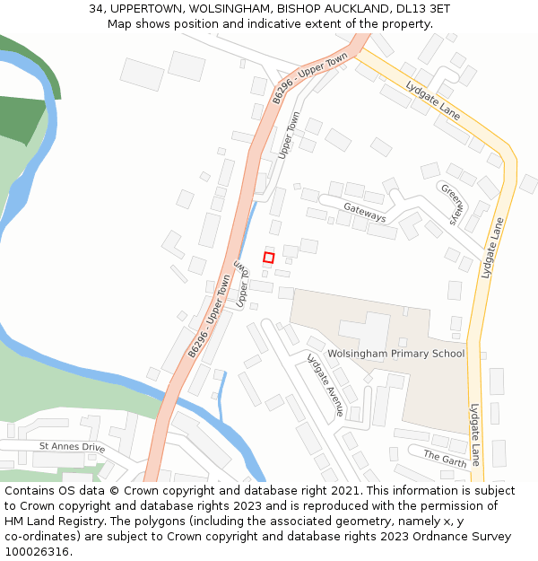 34, UPPERTOWN, WOLSINGHAM, BISHOP AUCKLAND, DL13 3ET: Location map and indicative extent of plot