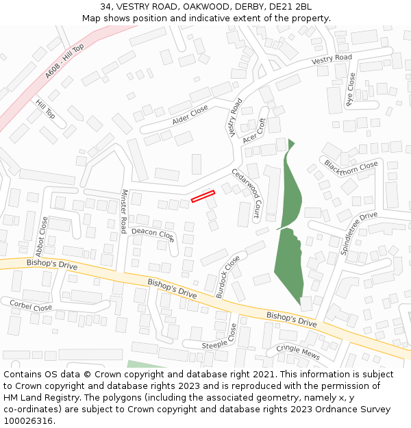 34, VESTRY ROAD, OAKWOOD, DERBY, DE21 2BL: Location map and indicative extent of plot