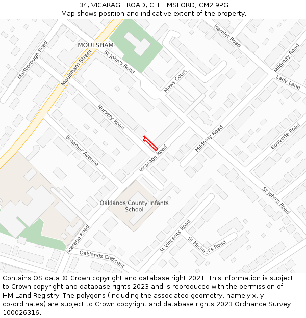 34, VICARAGE ROAD, CHELMSFORD, CM2 9PG: Location map and indicative extent of plot