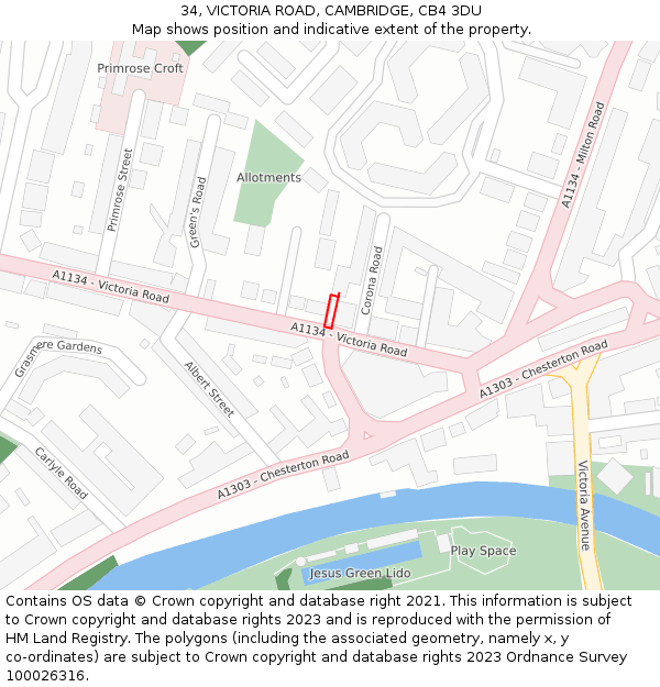 34, VICTORIA ROAD, CAMBRIDGE, CB4 3DU: Location map and indicative extent of plot