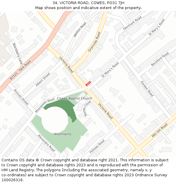 34, VICTORIA ROAD, COWES, PO31 7JH: Location map and indicative extent of plot