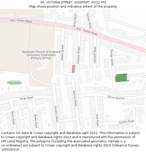 34, VICTORIA STREET, GOSPORT, PO12 4TX: Location map and indicative extent of plot