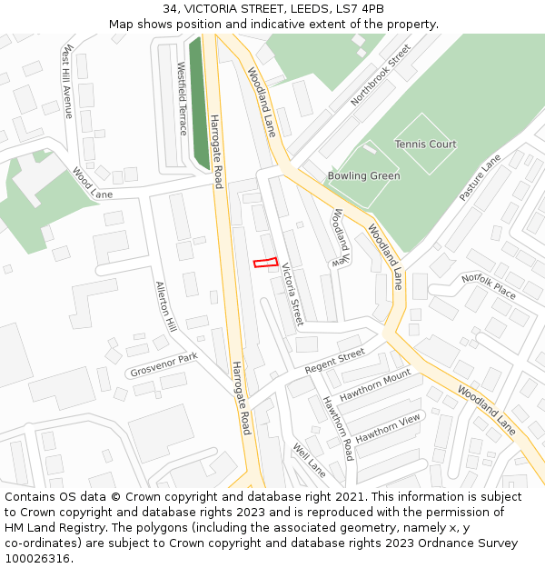 34, VICTORIA STREET, LEEDS, LS7 4PB: Location map and indicative extent of plot