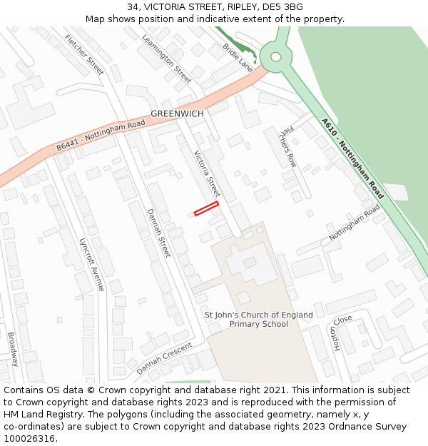 34, VICTORIA STREET, RIPLEY, DE5 3BG: Location map and indicative extent of plot