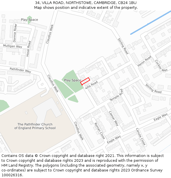 34, VILLA ROAD, NORTHSTOWE, CAMBRIDGE, CB24 1BU: Location map and indicative extent of plot