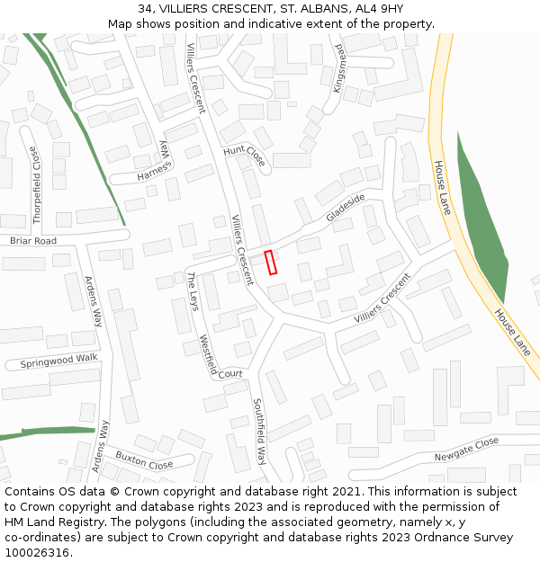 34, VILLIERS CRESCENT, ST ALBANS, AL4 9HY: Location map and indicative extent of plot