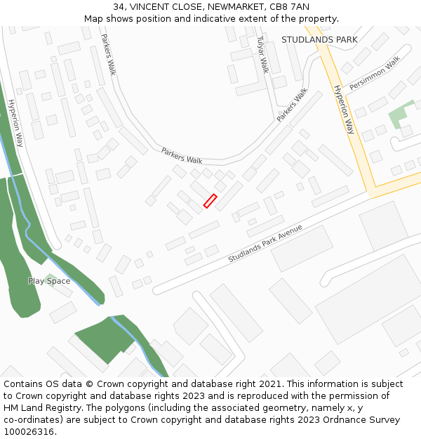 34, VINCENT CLOSE, NEWMARKET, CB8 7AN: Location map and indicative extent of plot