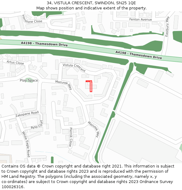 34, VISTULA CRESCENT, SWINDON, SN25 1QE: Location map and indicative extent of plot