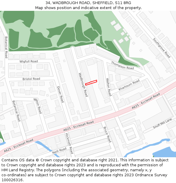 34, WADBROUGH ROAD, SHEFFIELD, S11 8RG: Location map and indicative extent of plot