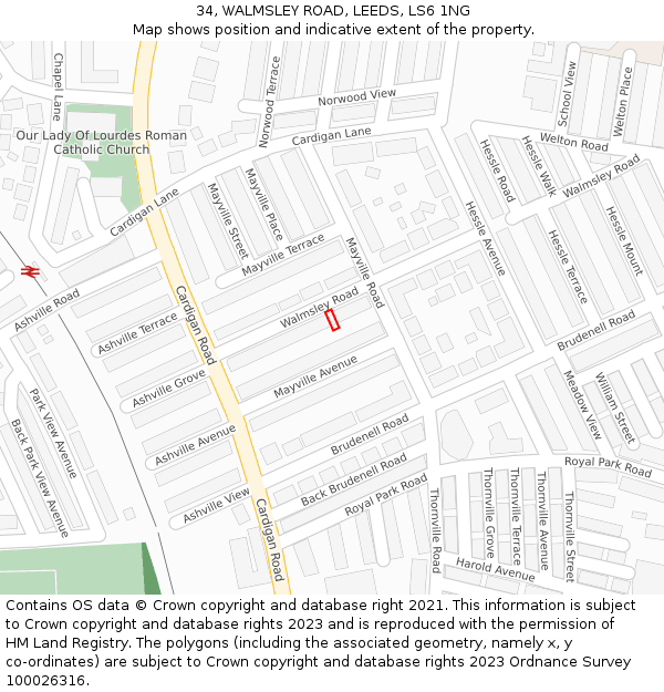 34, WALMSLEY ROAD, LEEDS, LS6 1NG: Location map and indicative extent of plot