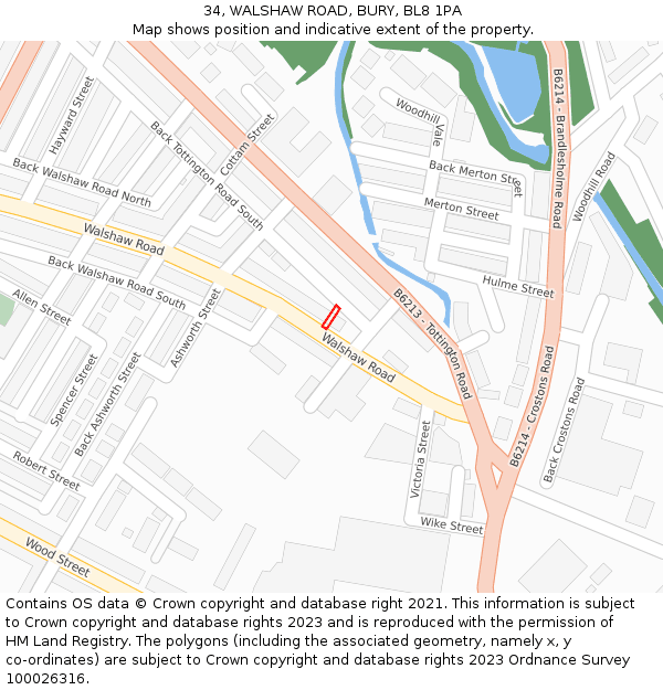 34, WALSHAW ROAD, BURY, BL8 1PA: Location map and indicative extent of plot