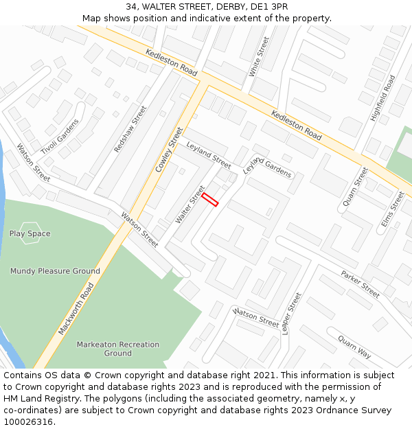 34, WALTER STREET, DERBY, DE1 3PR: Location map and indicative extent of plot