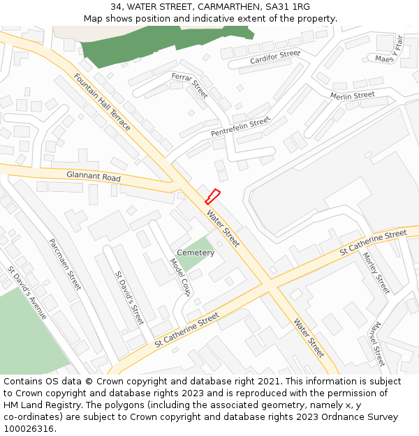 34, WATER STREET, CARMARTHEN, SA31 1RG: Location map and indicative extent of plot