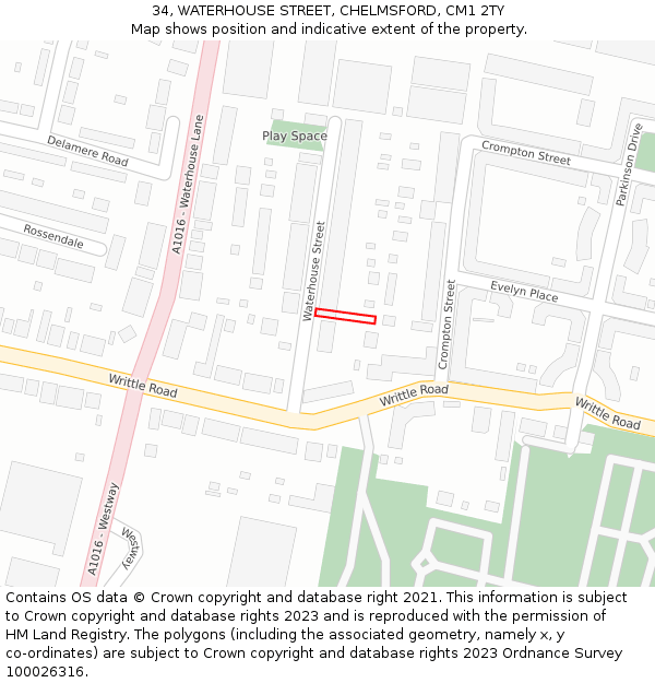 34, WATERHOUSE STREET, CHELMSFORD, CM1 2TY: Location map and indicative extent of plot
