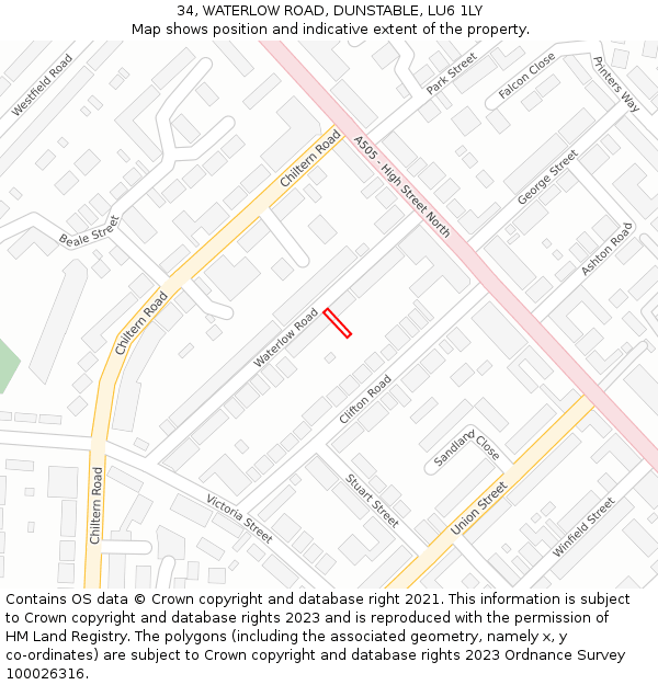34, WATERLOW ROAD, DUNSTABLE, LU6 1LY: Location map and indicative extent of plot