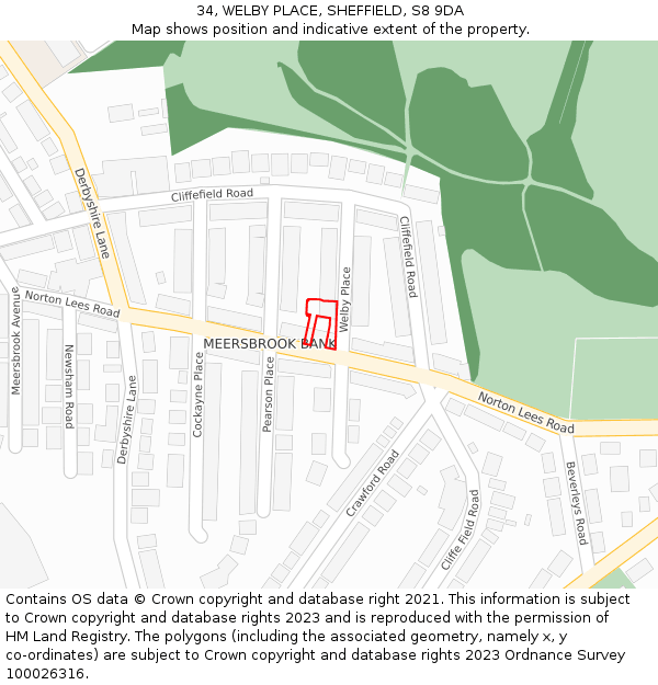 34, WELBY PLACE, SHEFFIELD, S8 9DA: Location map and indicative extent of plot