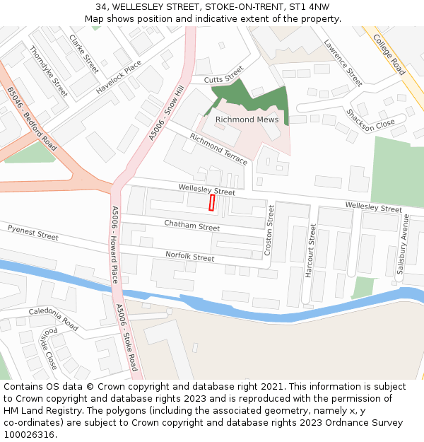 34, WELLESLEY STREET, STOKE-ON-TRENT, ST1 4NW: Location map and indicative extent of plot