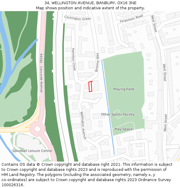 34, WELLINGTON AVENUE, BANBURY, OX16 3NE: Location map and indicative extent of plot