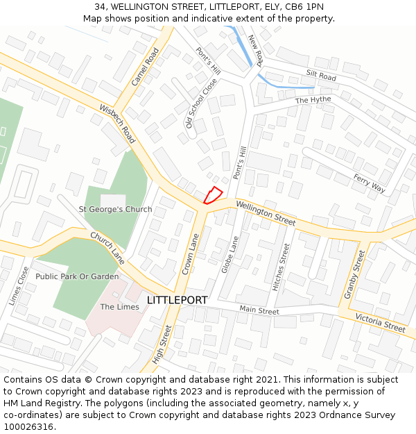 34, WELLINGTON STREET, LITTLEPORT, ELY, CB6 1PN: Location map and indicative extent of plot