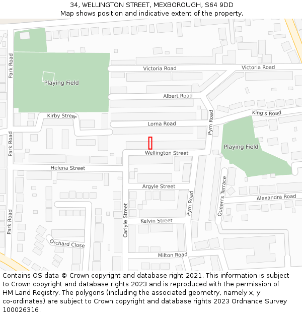 34, WELLINGTON STREET, MEXBOROUGH, S64 9DD: Location map and indicative extent of plot