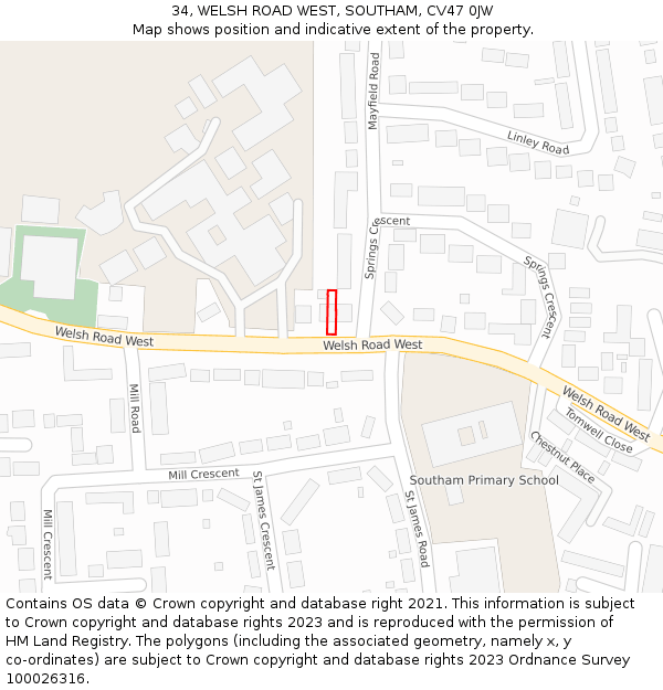 34, WELSH ROAD WEST, SOUTHAM, CV47 0JW: Location map and indicative extent of plot