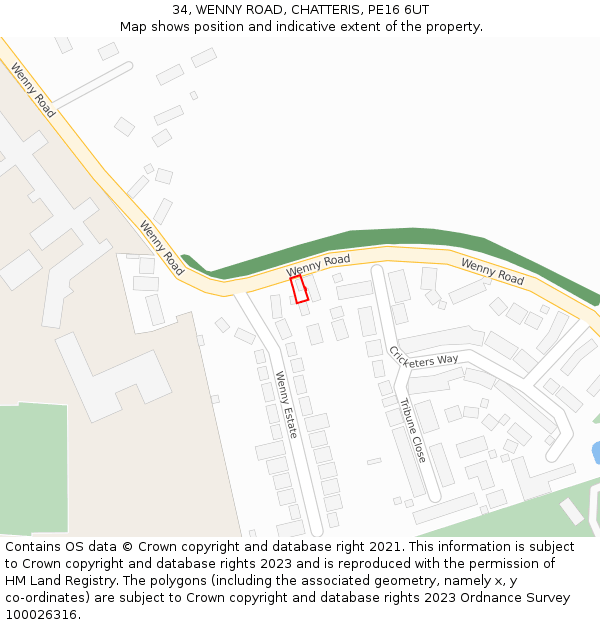 34, WENNY ROAD, CHATTERIS, PE16 6UT: Location map and indicative extent of plot