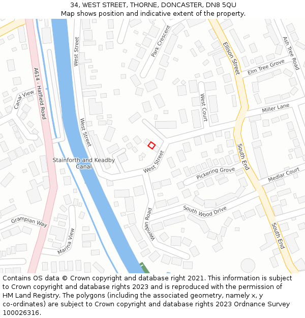 34, WEST STREET, THORNE, DONCASTER, DN8 5QU: Location map and indicative extent of plot