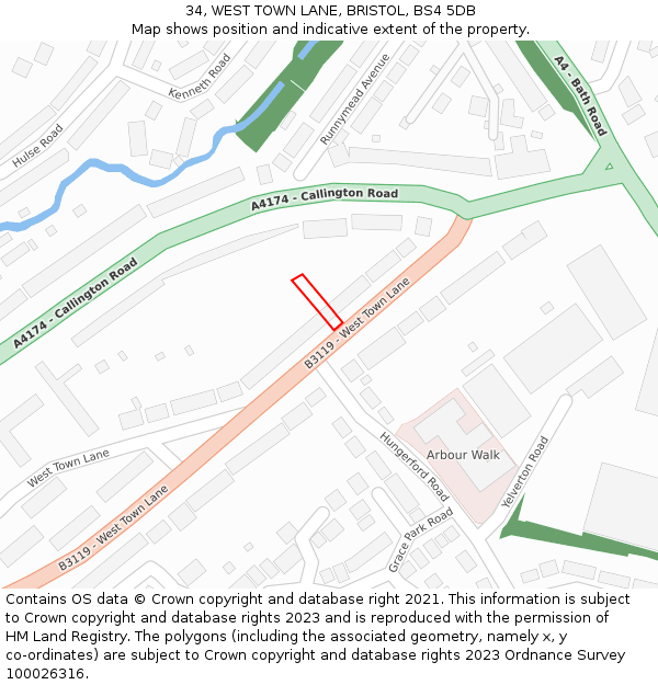 34, WEST TOWN LANE, BRISTOL, BS4 5DB: Location map and indicative extent of plot