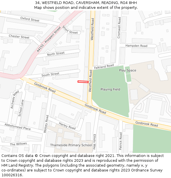 34, WESTFIELD ROAD, CAVERSHAM, READING, RG4 8HH: Location map and indicative extent of plot