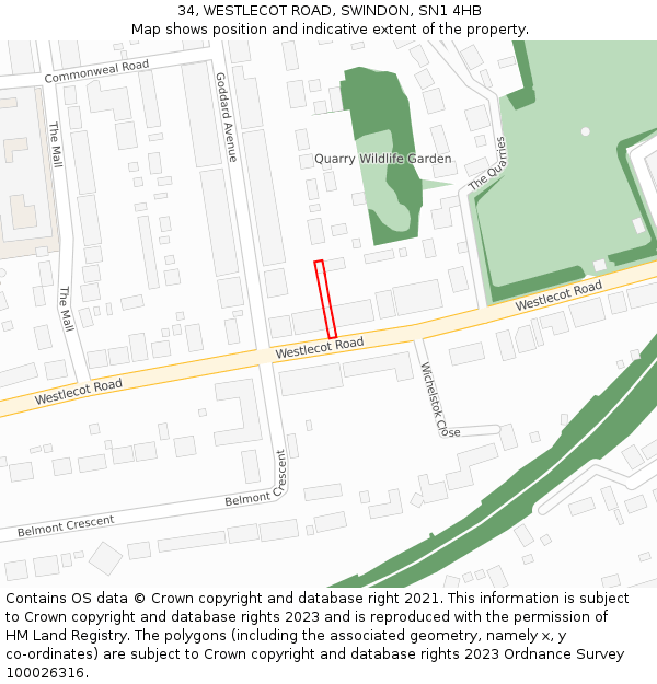 34, WESTLECOT ROAD, SWINDON, SN1 4HB: Location map and indicative extent of plot