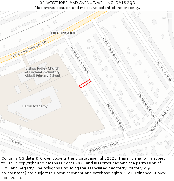 34, WESTMORELAND AVENUE, WELLING, DA16 2QD: Location map and indicative extent of plot