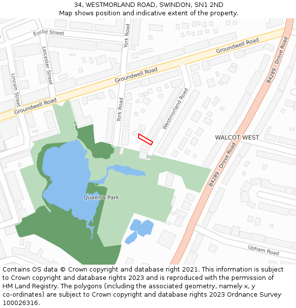 34, WESTMORLAND ROAD, SWINDON, SN1 2ND: Location map and indicative extent of plot