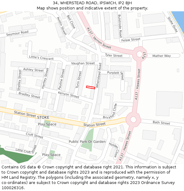 34, WHERSTEAD ROAD, IPSWICH, IP2 8JH: Location map and indicative extent of plot