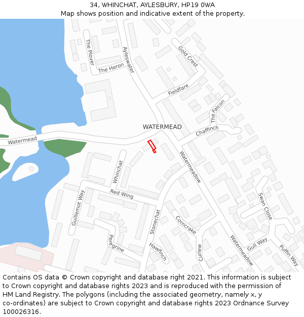 34, WHINCHAT, AYLESBURY, HP19 0WA: Location map and indicative extent of plot