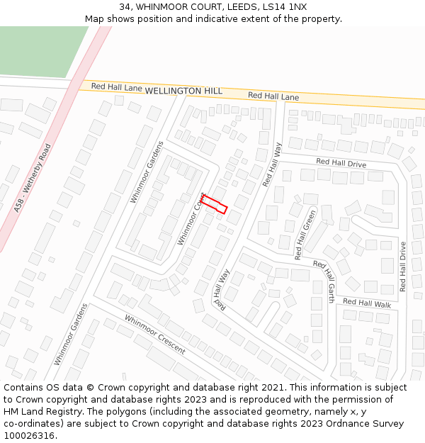 34, WHINMOOR COURT, LEEDS, LS14 1NX: Location map and indicative extent of plot
