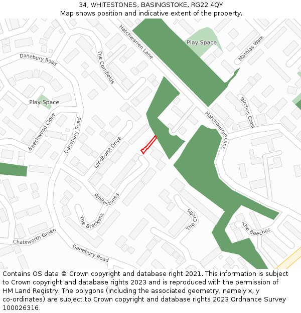 34, WHITESTONES, BASINGSTOKE, RG22 4QY: Location map and indicative extent of plot