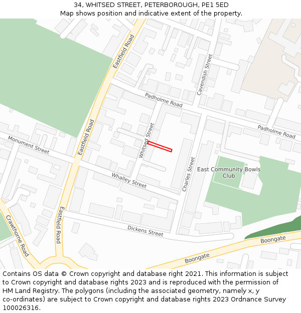 34, WHITSED STREET, PETERBOROUGH, PE1 5ED: Location map and indicative extent of plot