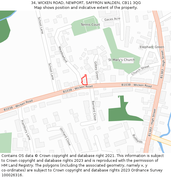 34, WICKEN ROAD, NEWPORT, SAFFRON WALDEN, CB11 3QG: Location map and indicative extent of plot