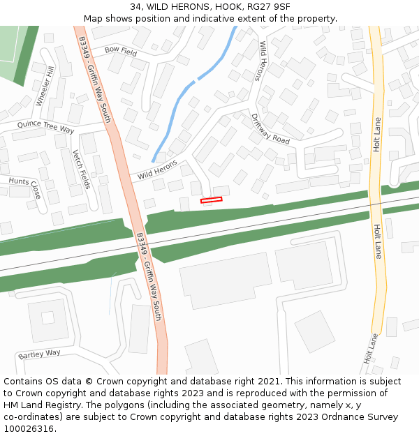 34, WILD HERONS, HOOK, RG27 9SF: Location map and indicative extent of plot