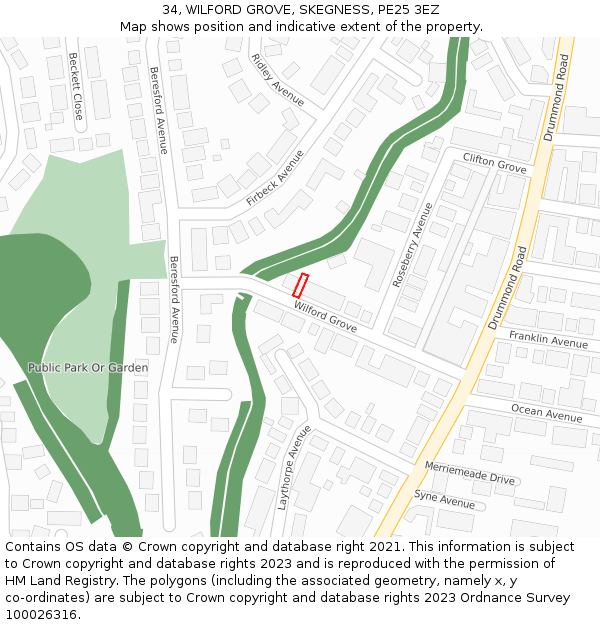 34, WILFORD GROVE, SKEGNESS, PE25 3EZ: Location map and indicative extent of plot