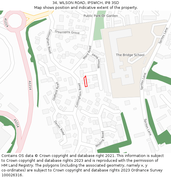 34, WILSON ROAD, IPSWICH, IP8 3SD: Location map and indicative extent of plot