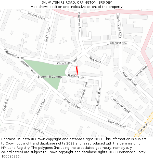 34, WILTSHIRE ROAD, ORPINGTON, BR6 0EY: Location map and indicative extent of plot