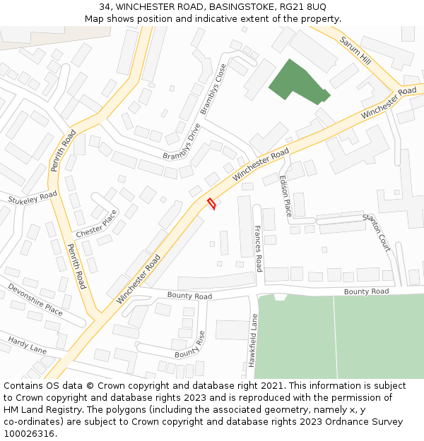 34, WINCHESTER ROAD, BASINGSTOKE, RG21 8UQ: Location map and indicative extent of plot