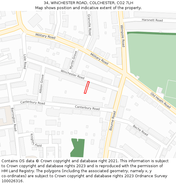 34, WINCHESTER ROAD, COLCHESTER, CO2 7LH: Location map and indicative extent of plot