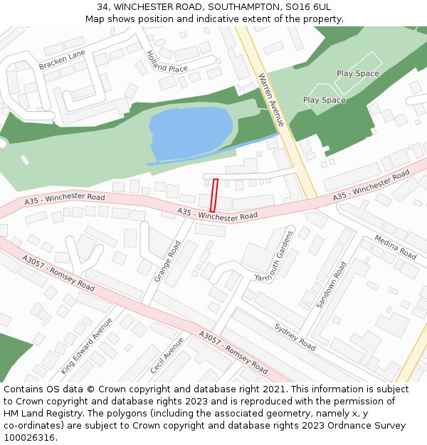 34, WINCHESTER ROAD, SOUTHAMPTON, SO16 6UL: Location map and indicative extent of plot
