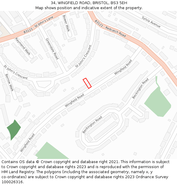 34, WINGFIELD ROAD, BRISTOL, BS3 5EH: Location map and indicative extent of plot